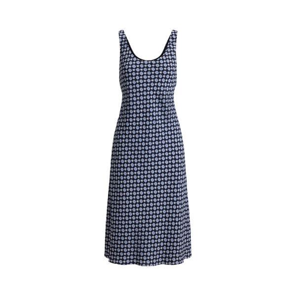 Sleeveless Foulard-Print Crepe Dress