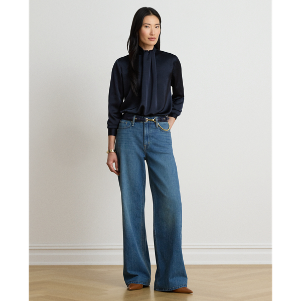 Blusa de Gola Alta em Cetim com Plissado