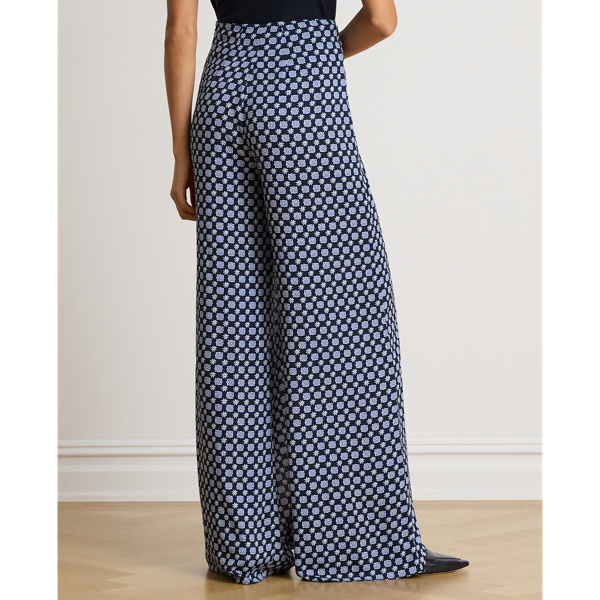 Print Tie-Front Crepe Wide-Leg Trousers