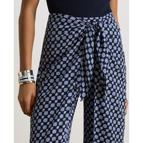 Print Tie-Front Crepe Wide-Leg Trousers