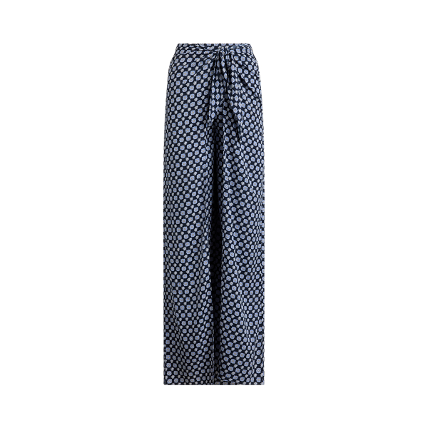 Print Tie-Front Crepe Wide-Leg Trousers