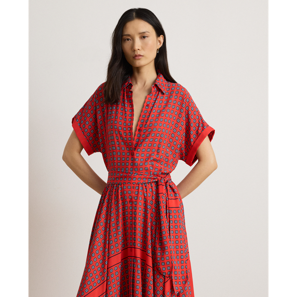 Foulard-Print Crepe Shirtdress
