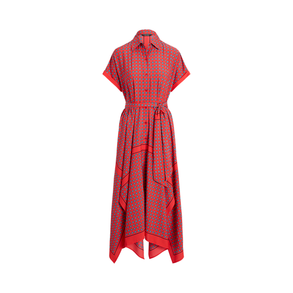 Foulard-Print Crepe Shirtdress