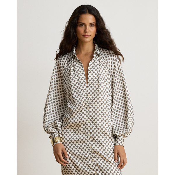 Foulard-Print Twill Midi Shirtdress