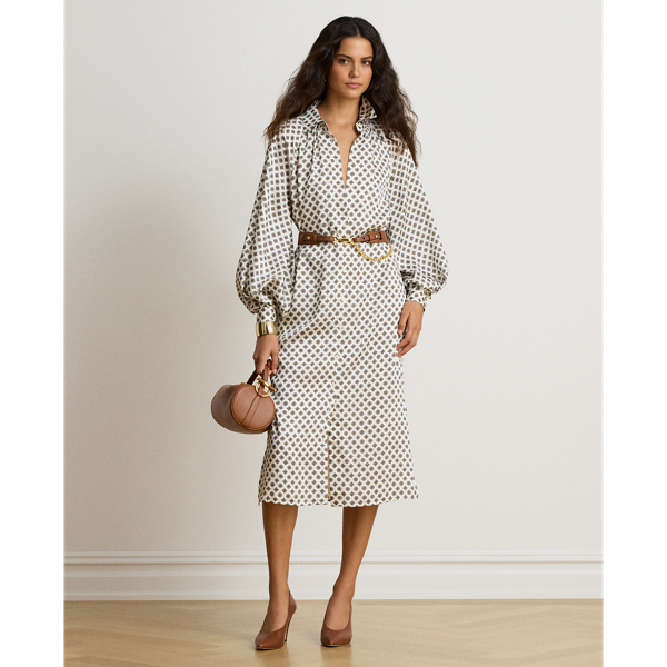 Foulard-Print Twill Midi Shirtdress