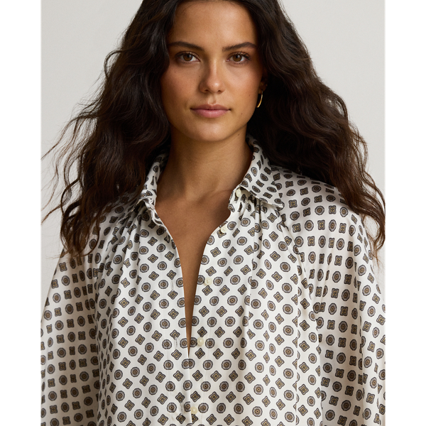 Foulard-Print Twill Midi Shirtdress