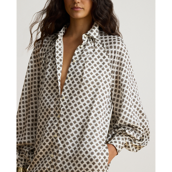 Foulard-Print Twill Midi Shirtdress