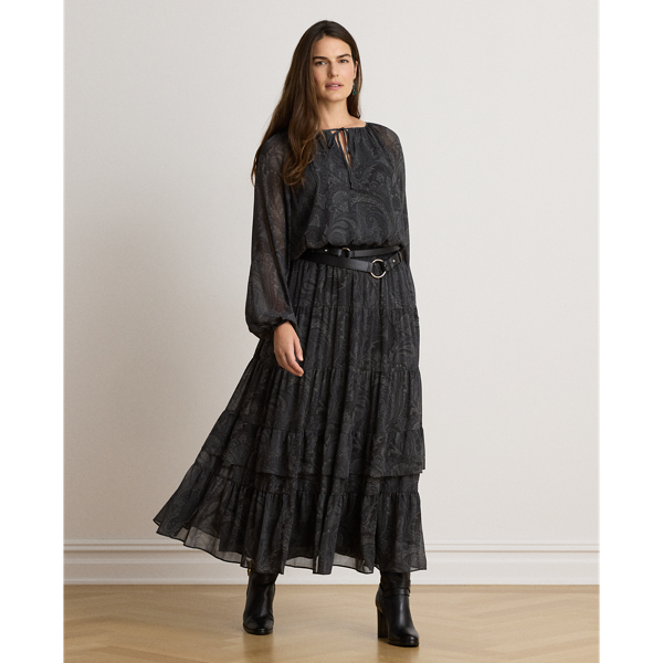 Paisley Crinkle Georgette Tiered Dress