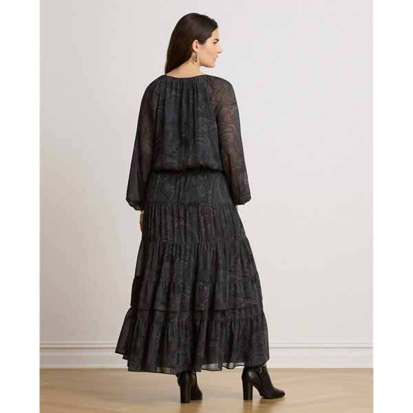 Paisley Crinkle Georgette Tiered Dress