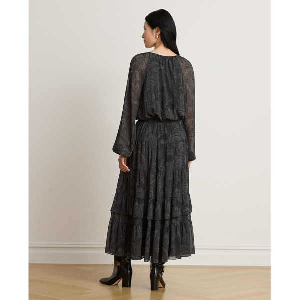 Paisley Crinkle Georgette Tiered Dress