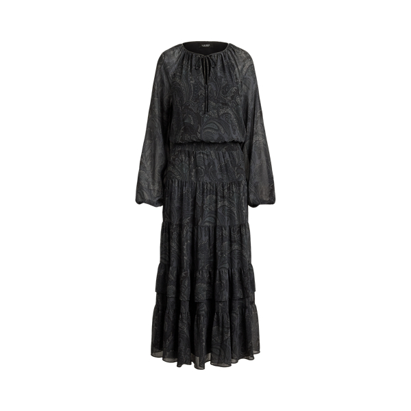 Paisley Crinkle Georgette Tiered Dress