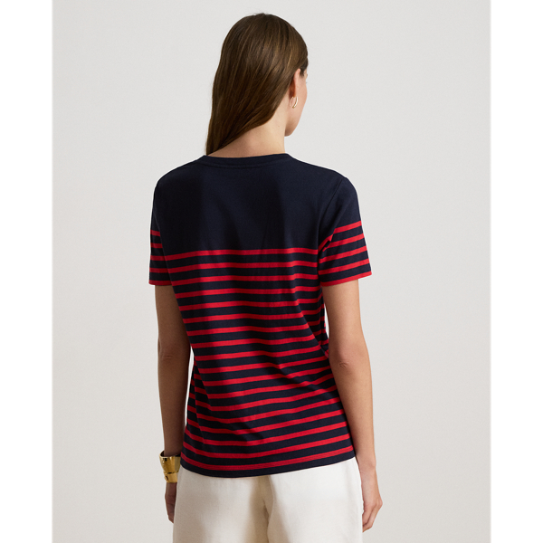 T-shirt em malha de algod&atilde;o &agrave;s riscas