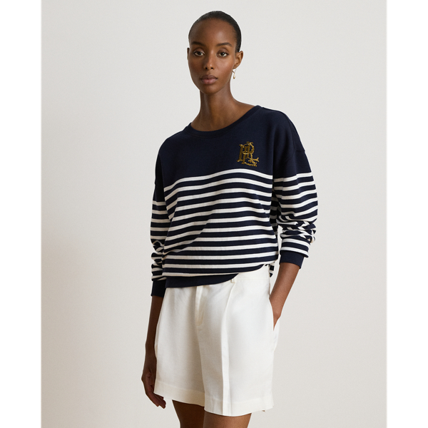Lauren Navy/White Striped Beaded French Terry Pullover Lauren 1