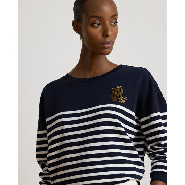 Lauren Navy/White Striped Beaded French Terry Pullover Lauren 6