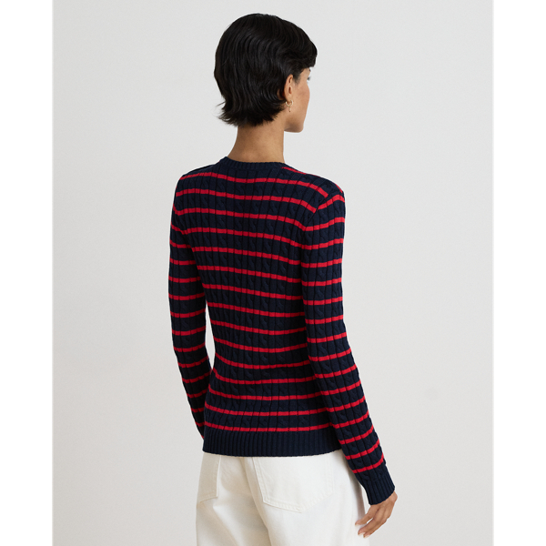Striped Button-Trim Cable-Knit Jumper