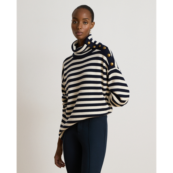 Gestreepte turtleneck trui met knopen