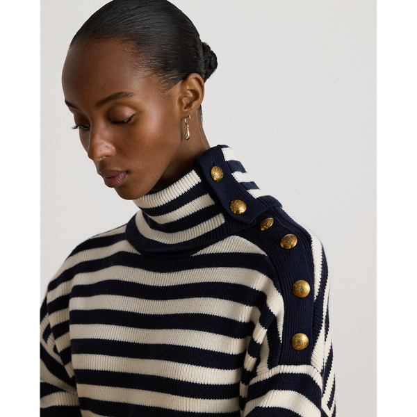Gestreepte turtleneck trui met knopen