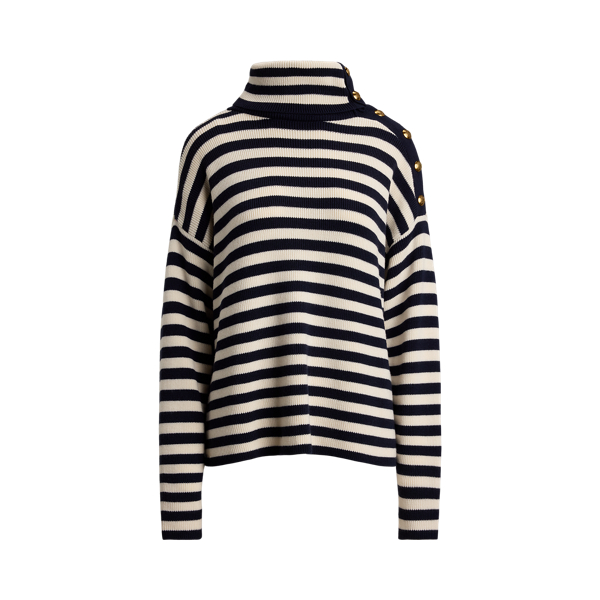 Gestreepte turtleneck trui met knopen