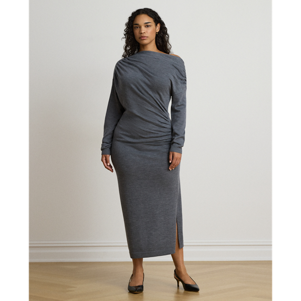 Pleated Wool Off-the-Shoulder Dress