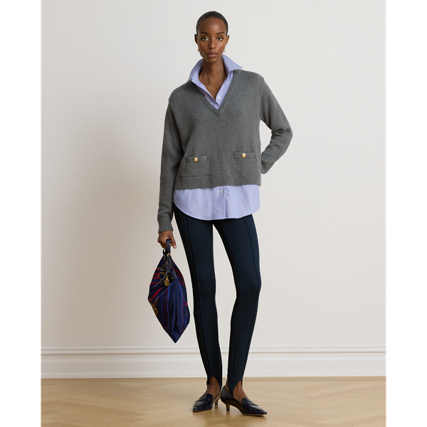 Layered Button-Trim Heathered Jumper