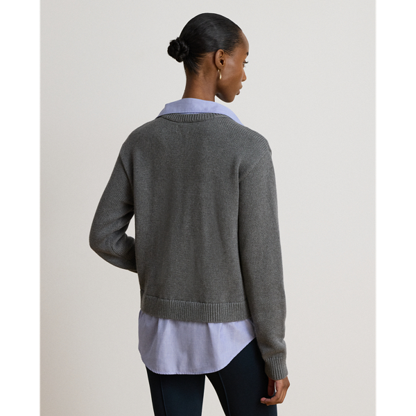 Layered Button-Trim Heathered Jumper