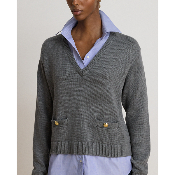 Layered Button-Trim Heathered Jumper