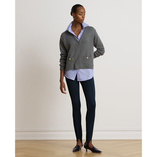 Layered Button-Trim Heathered Jumper