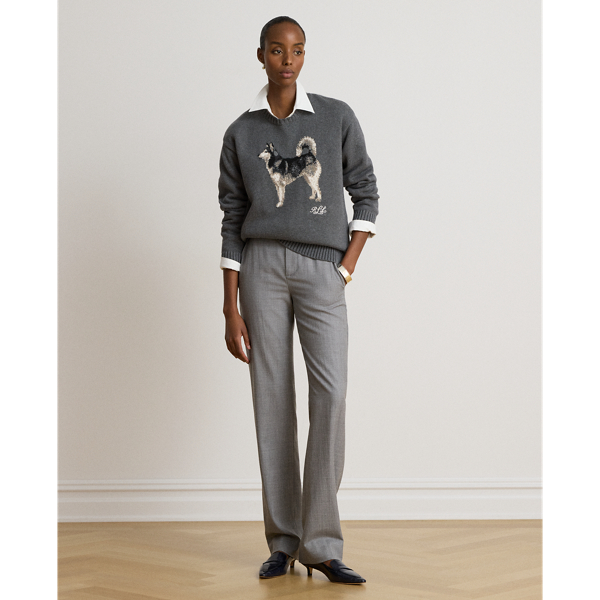 Melierter Strickpullover mit Husky-Motiv