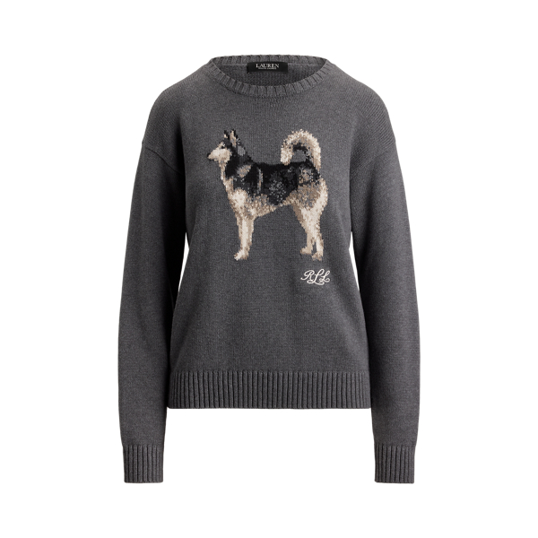 Melierter Strickpullover mit Husky-Motiv