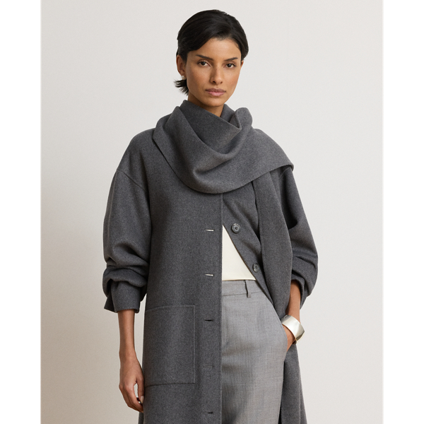 Scarf-Trim Double-Faced Wool-Blend Coat