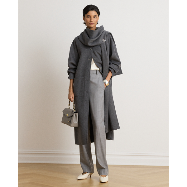 Scarf-Trim Double-Faced Wool-Blend Coat