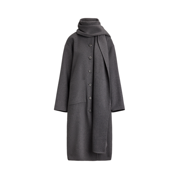 Scarf-Trim Double-Faced Wool-Blend Coat