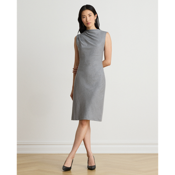 Pleated Sleeveless M&eacute;lange Wool Dress