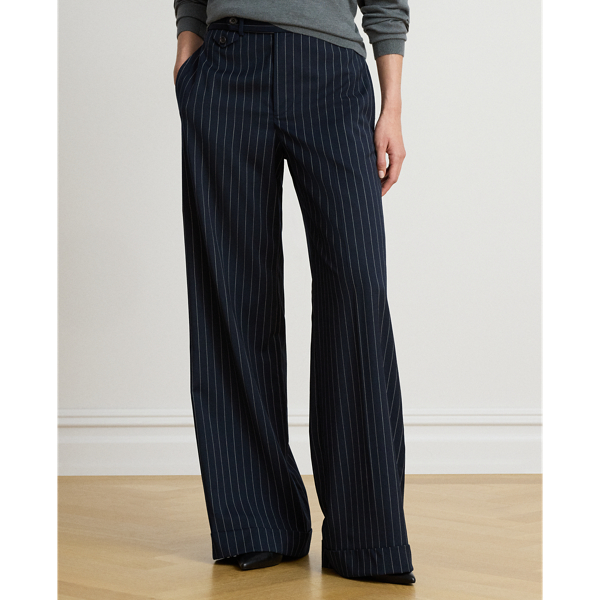 Pantaloni a gamba larga in twill gessato
