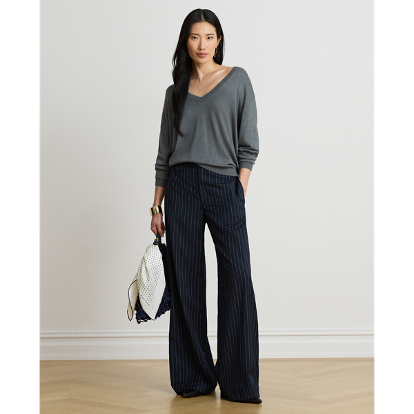 Pantaloni a gamba larga in twill gessato
