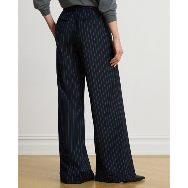 Pantaloni a gamba larga in twill gessato