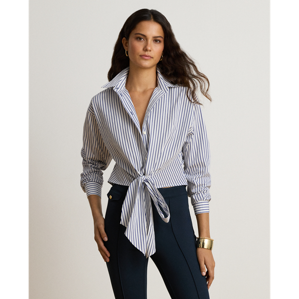 Striped Tie-Front Cropped Cotton Shirt