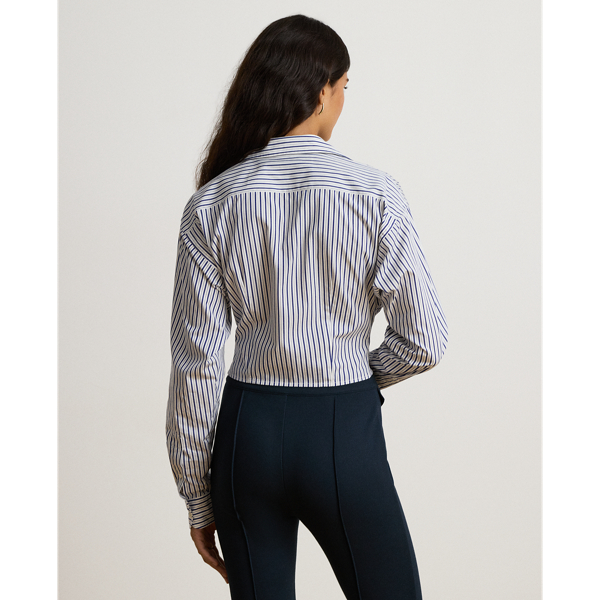 Striped Tie-Front Cropped Cotton Shirt