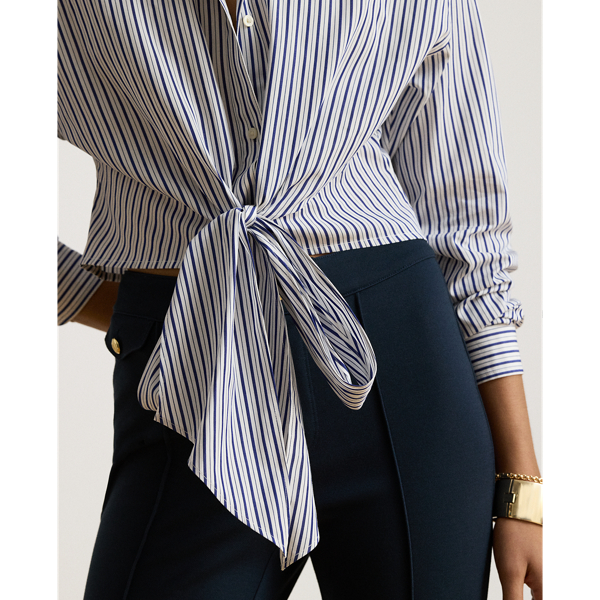 Striped Tie-Front Cropped Cotton Shirt