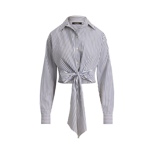 Striped Tie-Front Cropped Cotton Shirt