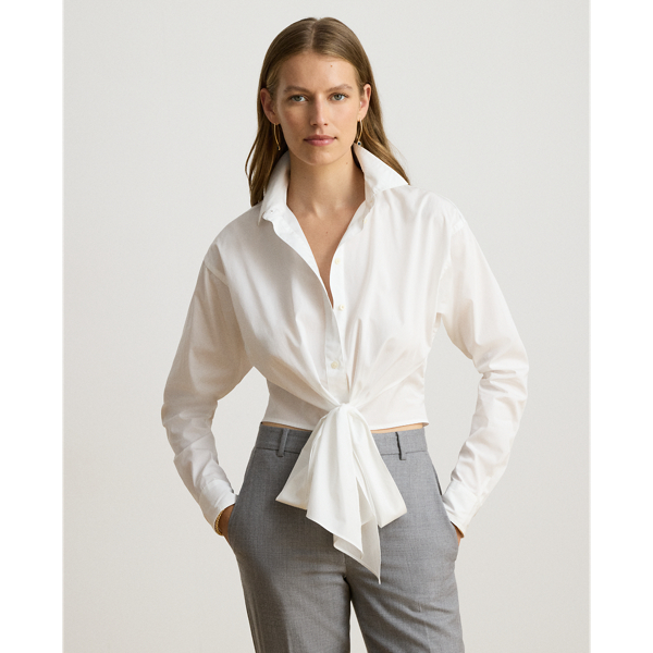 Camicia corta in popeline con fiocco