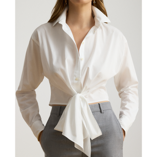 Camicia corta in popeline con fiocco