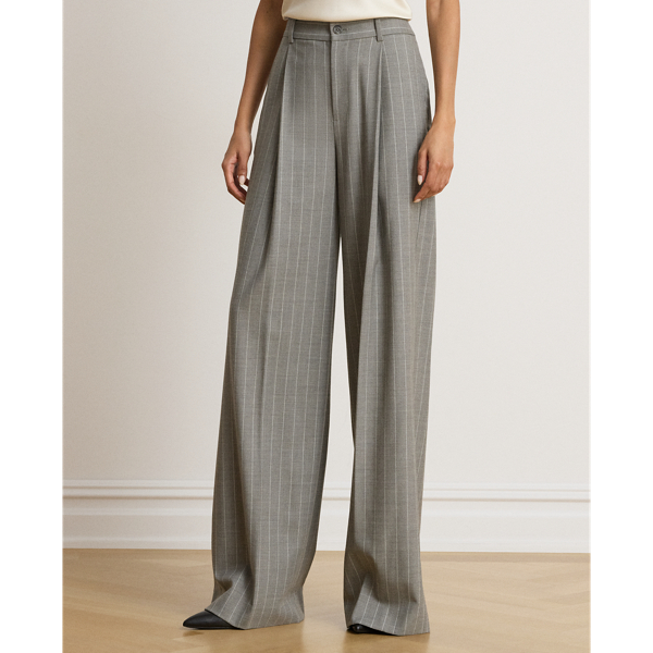 Pantaloni gessati in twill a gamba larga