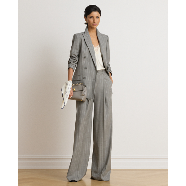 Pantaloni gessati in twill a gamba larga
