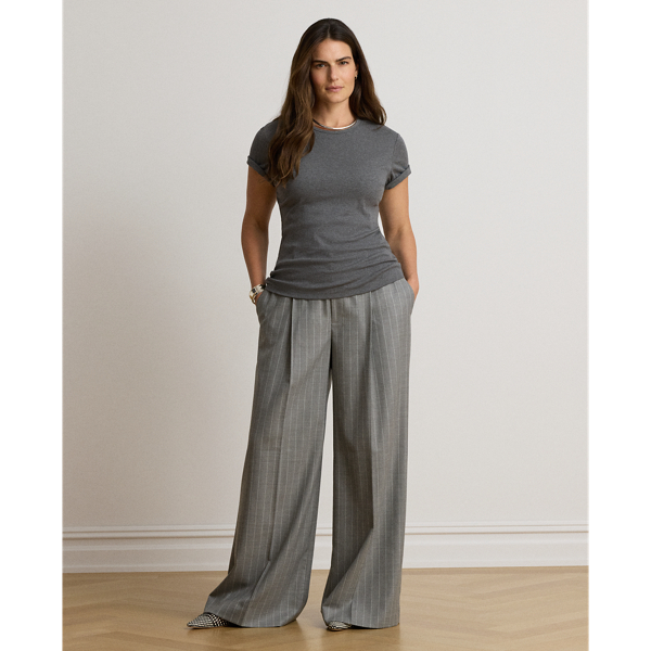 Pinstripe Twill Wide-Leg Pant