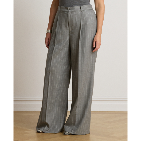 Pinstripe Twill Wide-Leg Pant