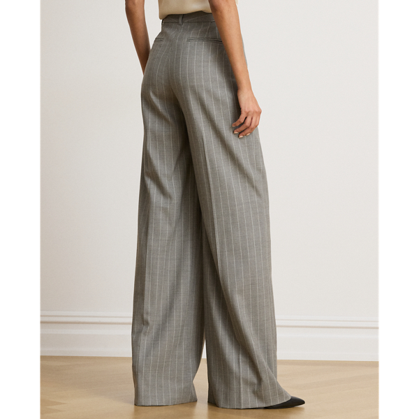 Pantaloni gessati in twill a gamba larga