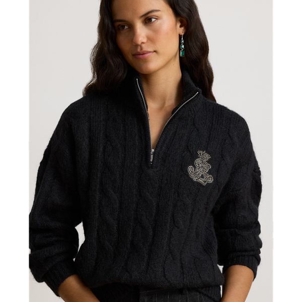 Cable Funnelneck Quarter-Zip Sweater