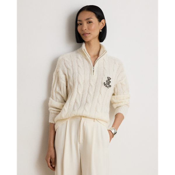 Cable Funnelneck Quarter-Zip Sweater