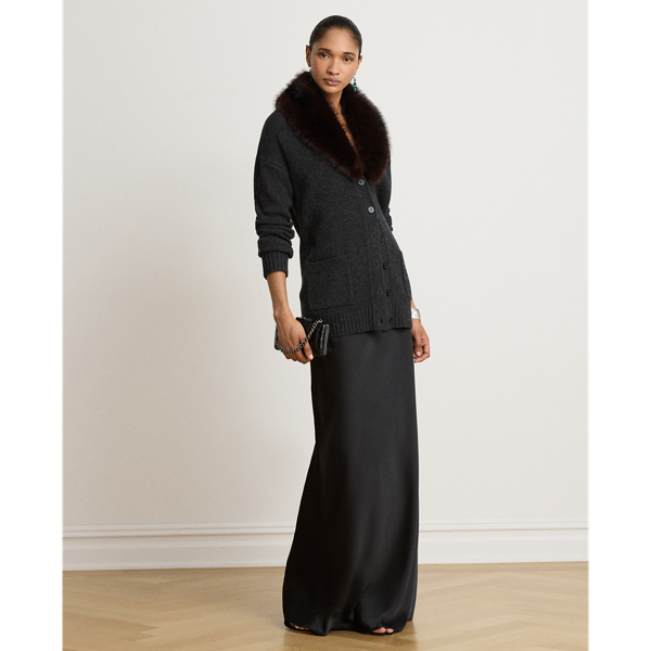 Faux-Fur-Trim Wool-Cashmere Cardigan